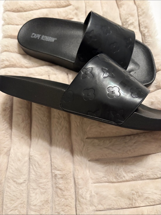 Cape Robbin Shoes - Cape Robbin Black Embossed Slide Sandals